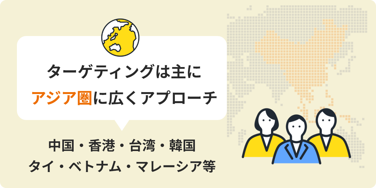 ターゲティングは主にアジア圏に広くアプローチ